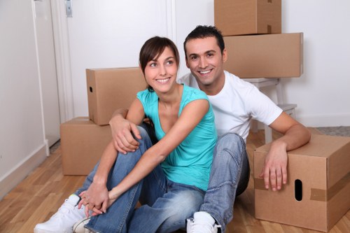 Boxes and household items prepared for an Eastcote apartment relocation